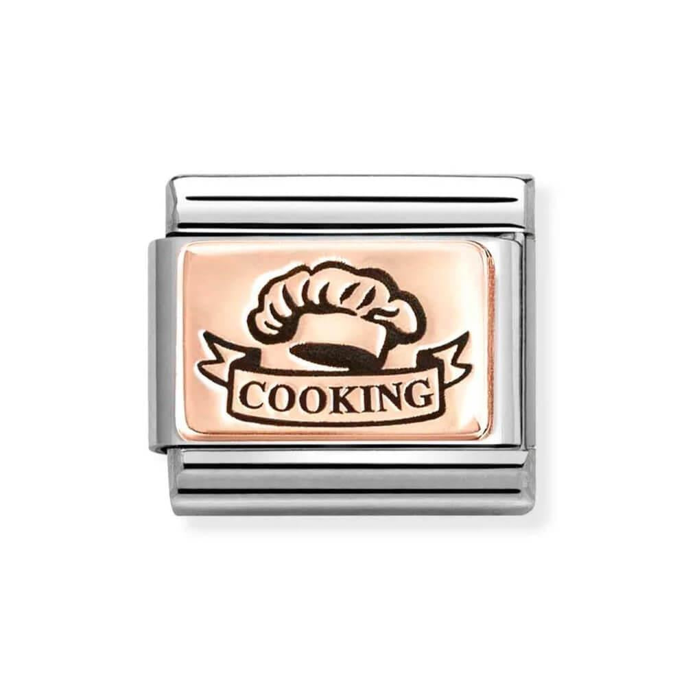 Composable Classic Link With Cooking and Chef's Hat Symbol In 9k RG & Black Enamel