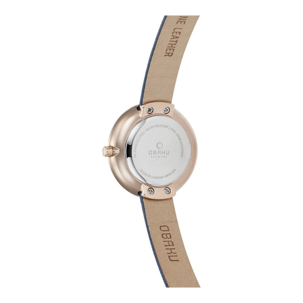 STILLE - NAVY Rose Gold Plated Leather Calf Watch