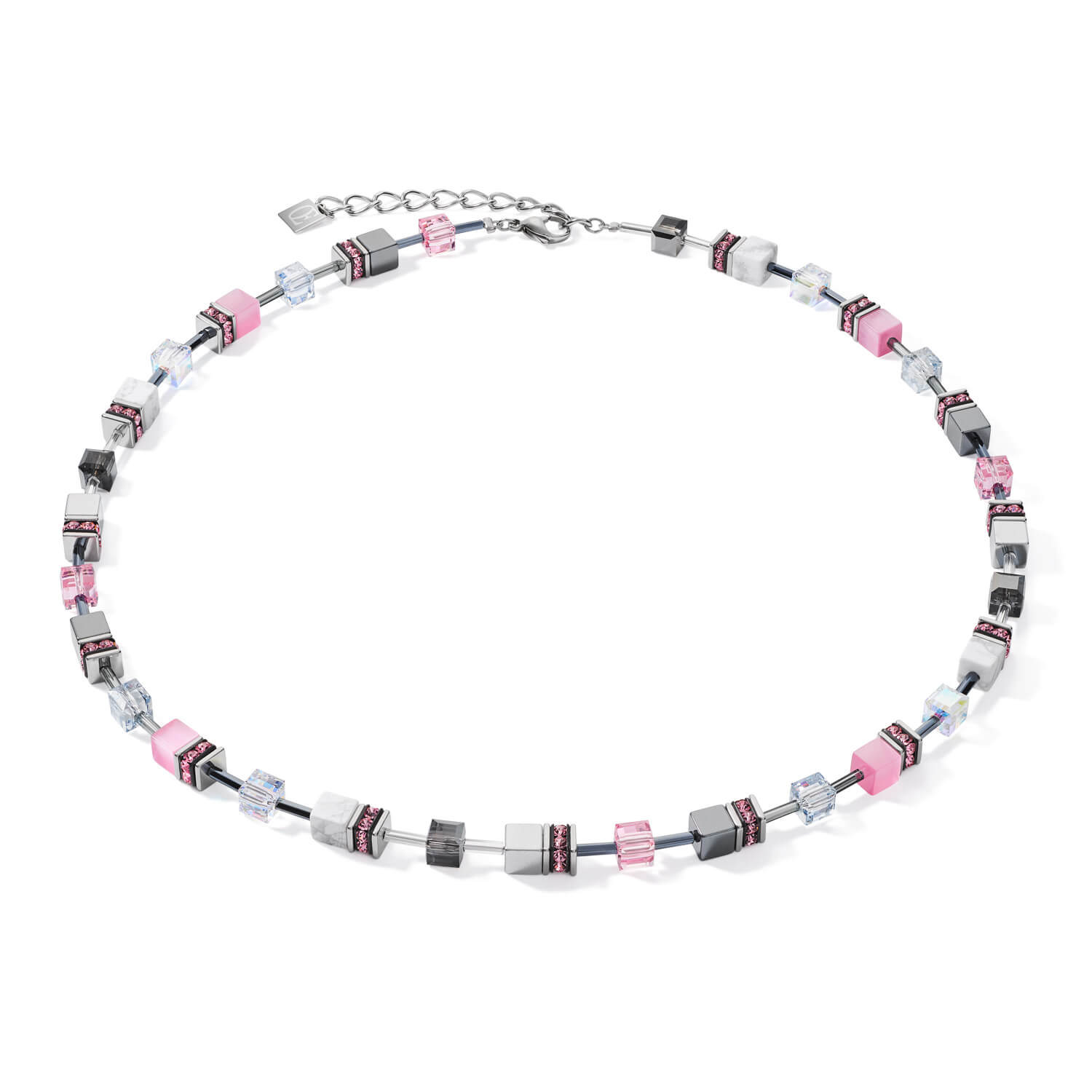Medium Rose-White Geo Cube Necklace