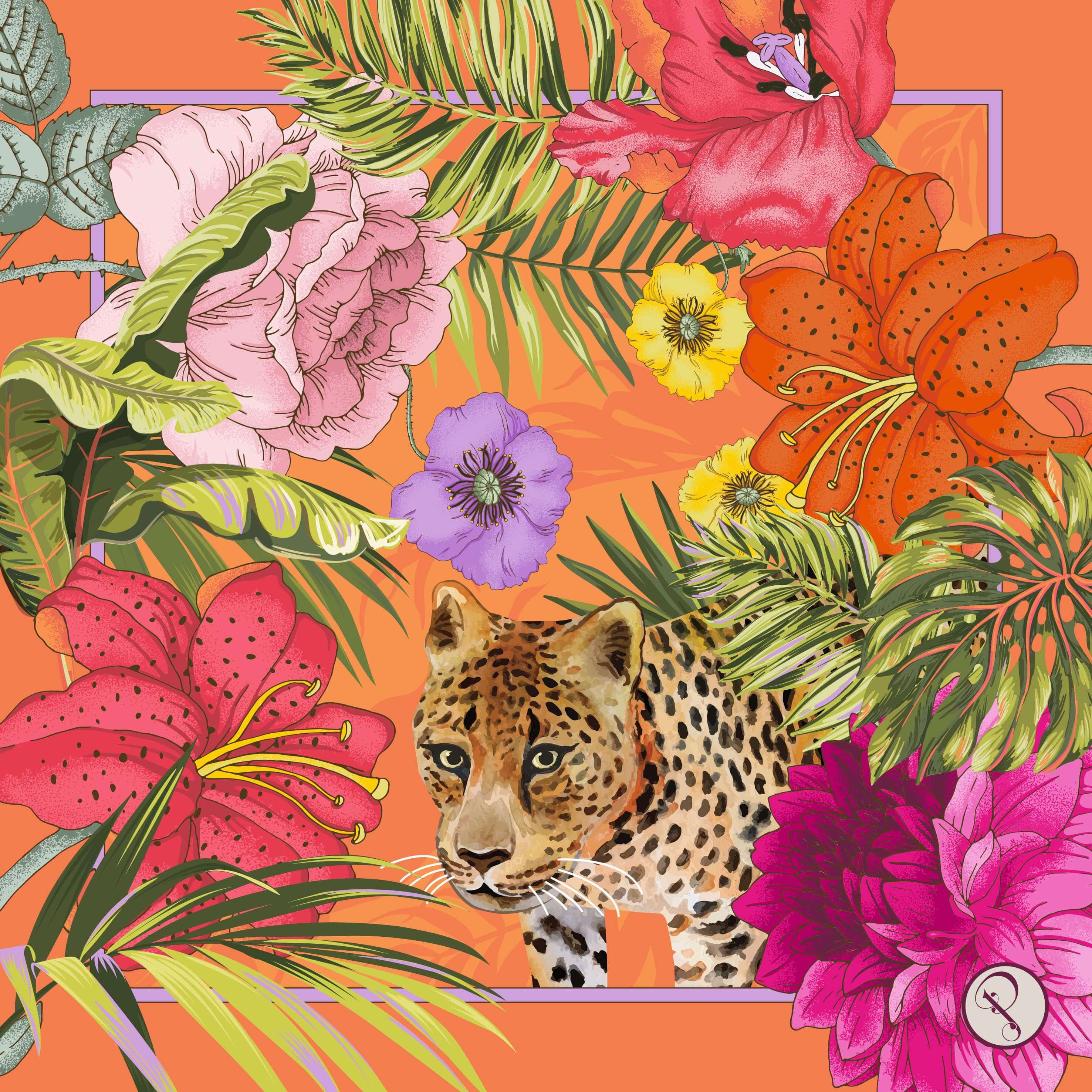 Small Satin Square Blooming Jungle Scarf