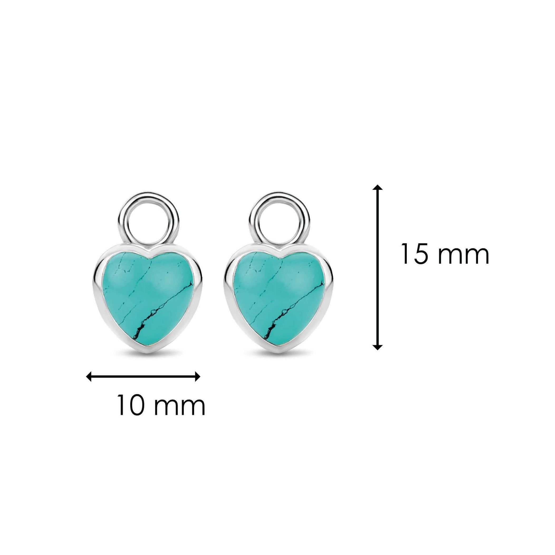 Double Sided Turquoise Crystal Heart Silver Ear Charm