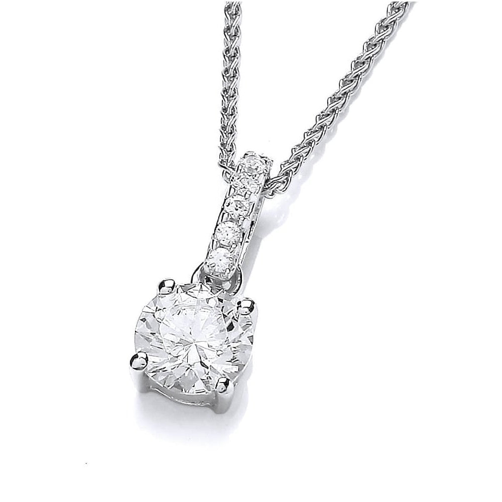 Round Crystal Pendant With Long CZ Bail & Chain