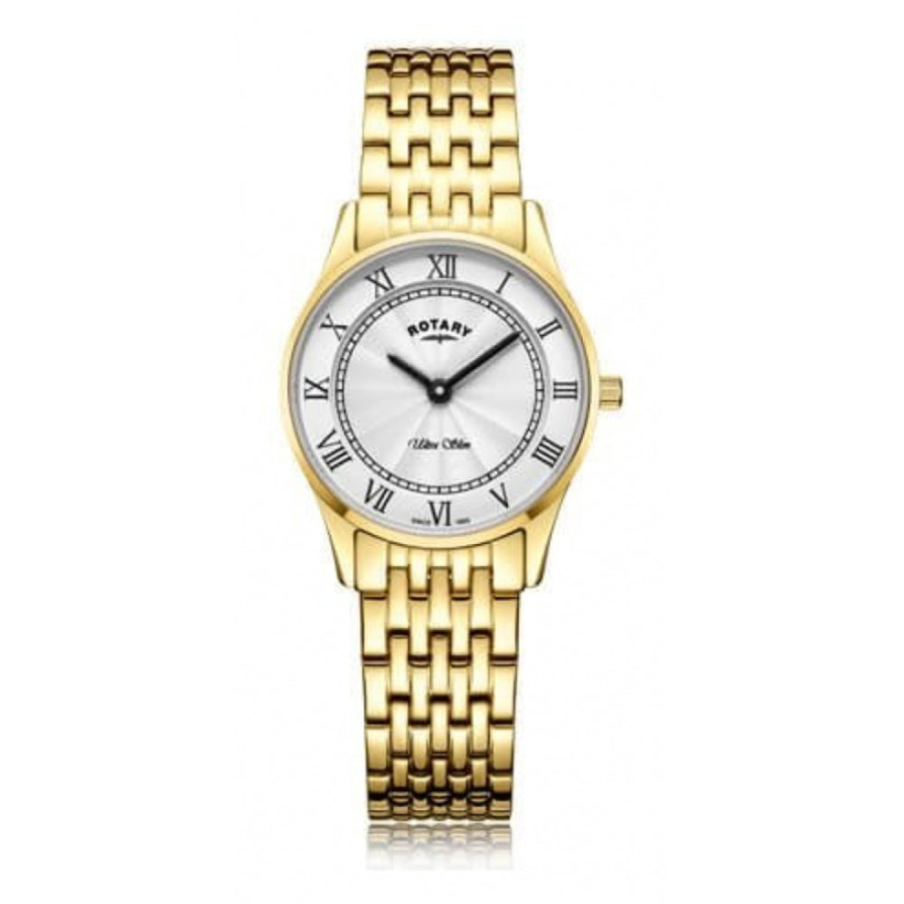 Ultra Slim Gold Tone Case White Dial & Bracelet Strap Ladies Watch