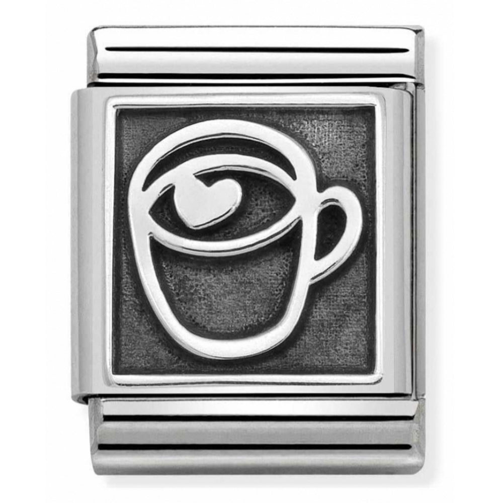 Composable Oxidized Hot Chocolate Symbol Stainless Steel And Sterling Silver Big Charm