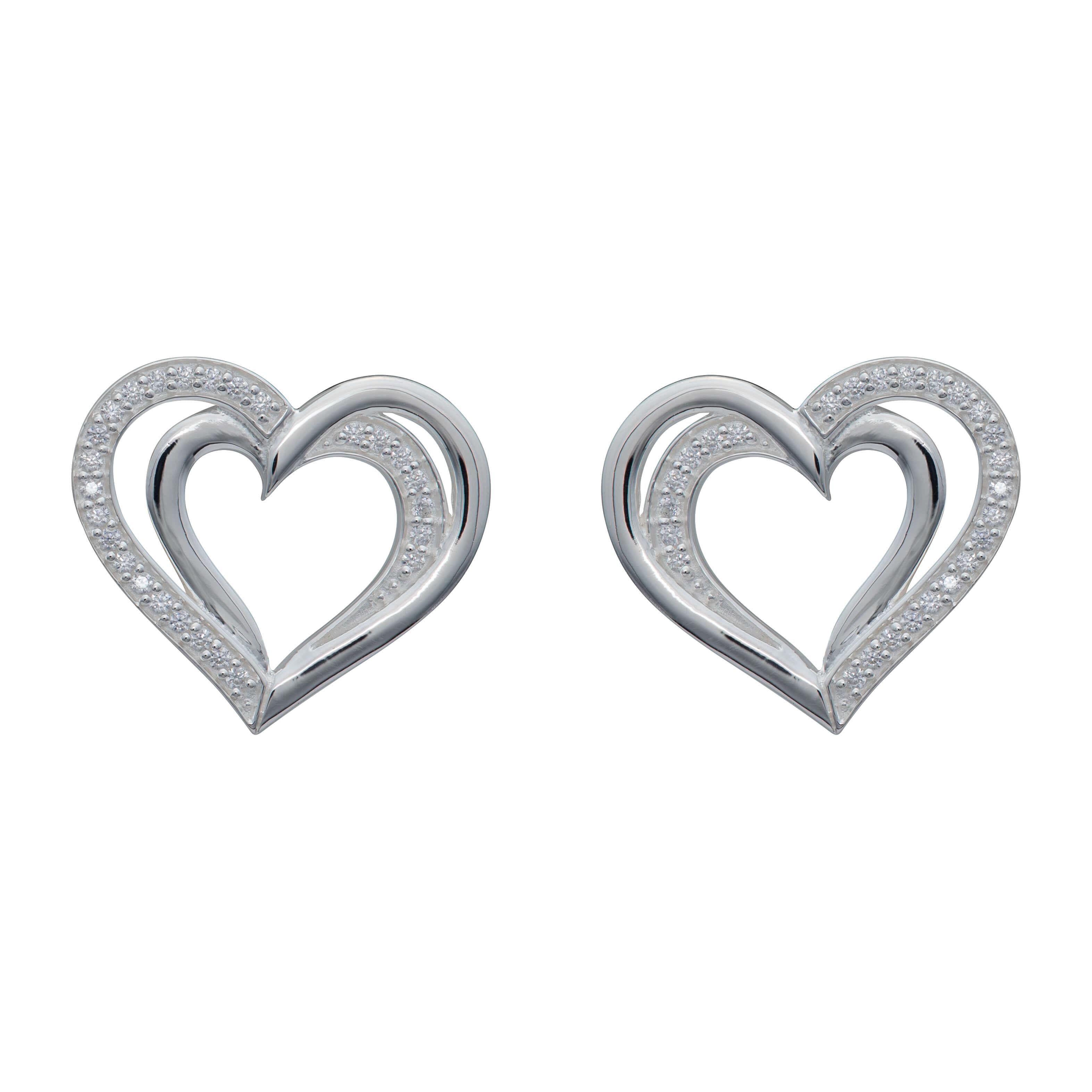 Sterling Silver 925 Heart Stud Earrings With CZ