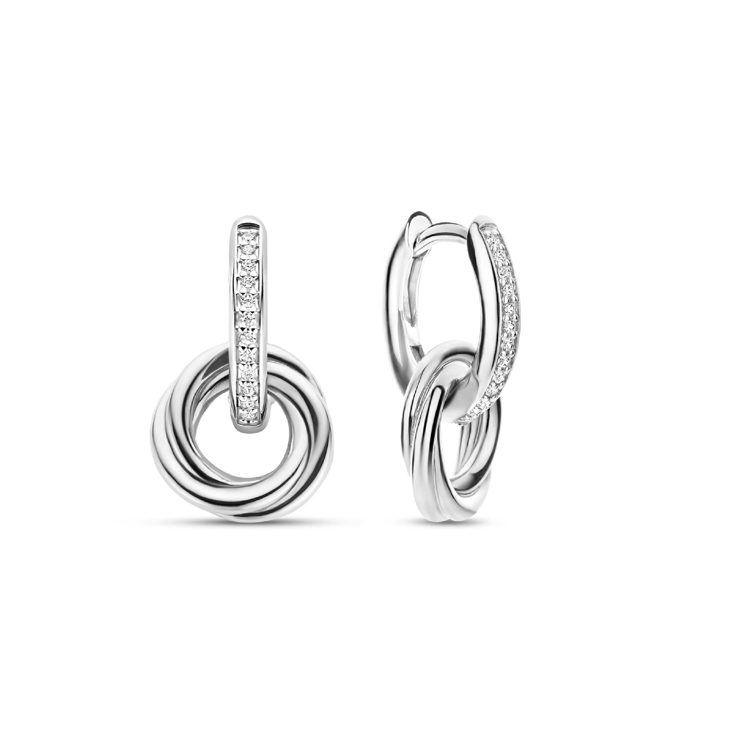Silver Twisted & CZ Circle Hoop Earrings