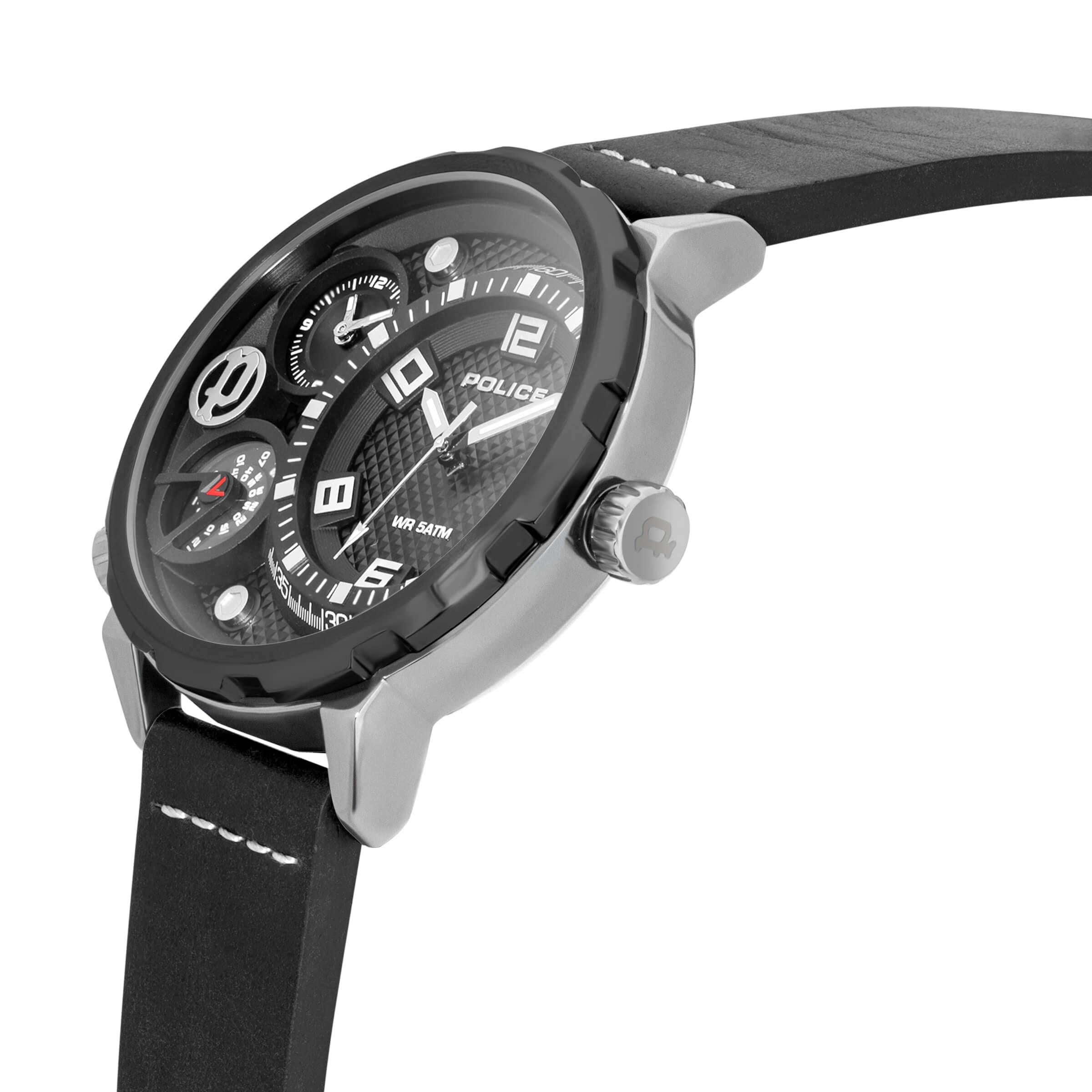 RAY Multifunction Dial With Black Leather Strap Watch