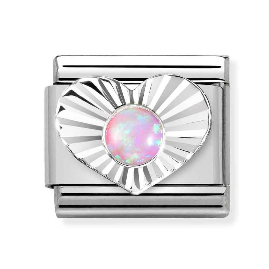 Classic Composable Link In Silver Heart With Pink Opal