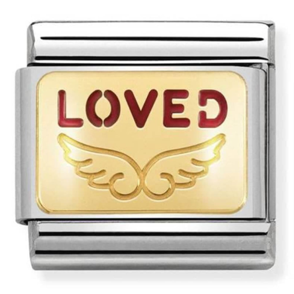 Classic Plates 18k Gold & Red Enamel Stainless Steel Loved Angel Link