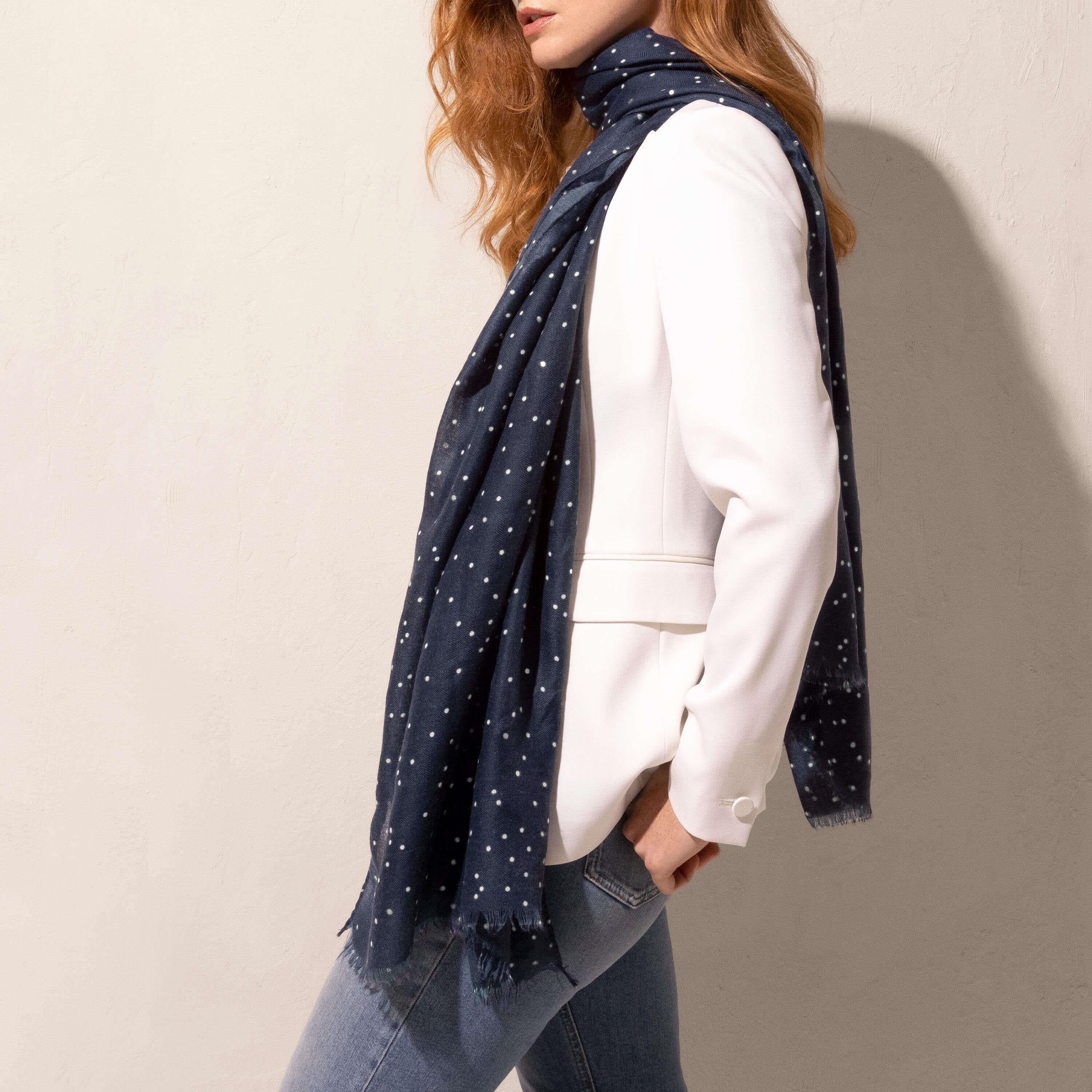 Small Polka Dot | Navy/ White/ Silver | 184 X 86cm