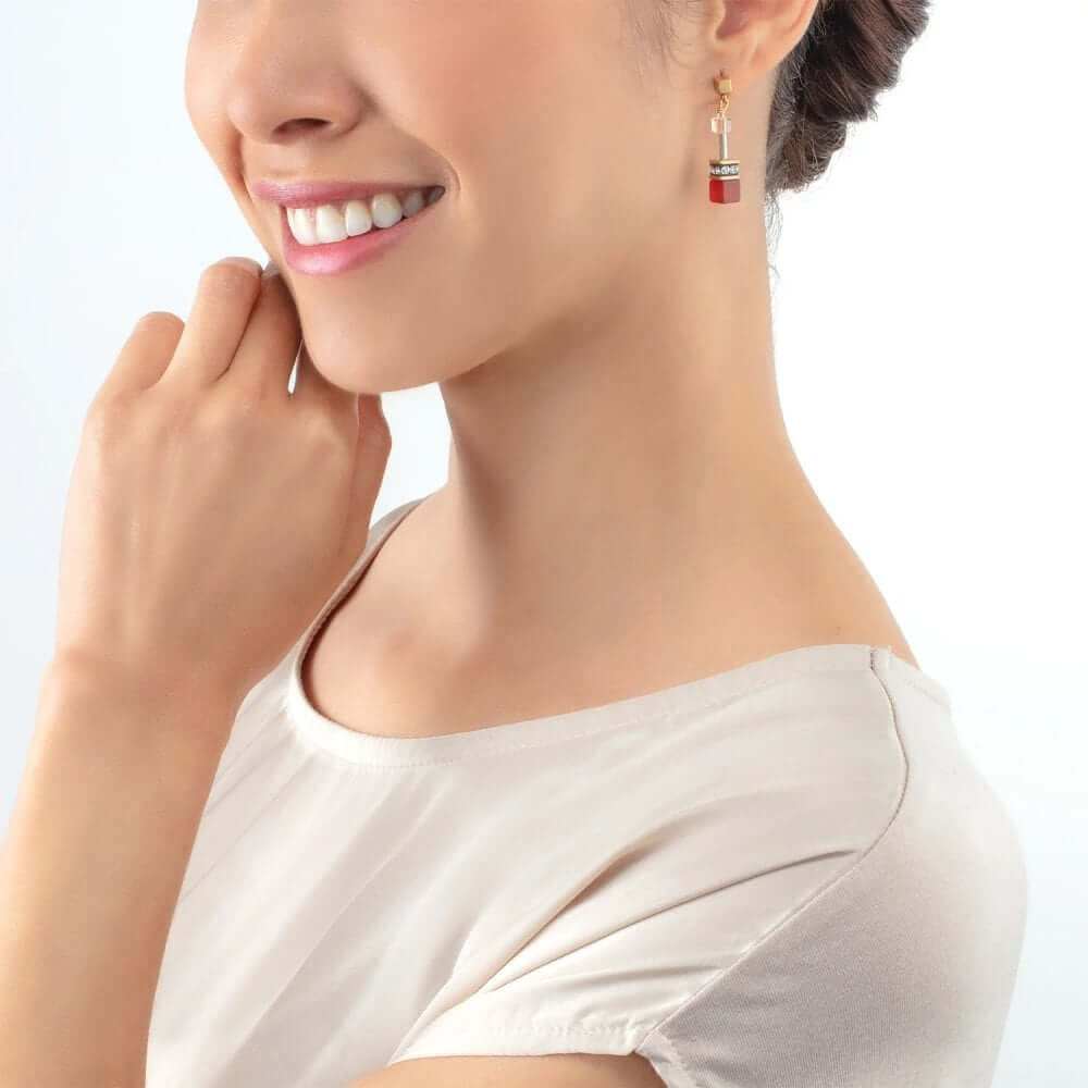 GeoCUBE Iconic Precious Red- Beige Earrings