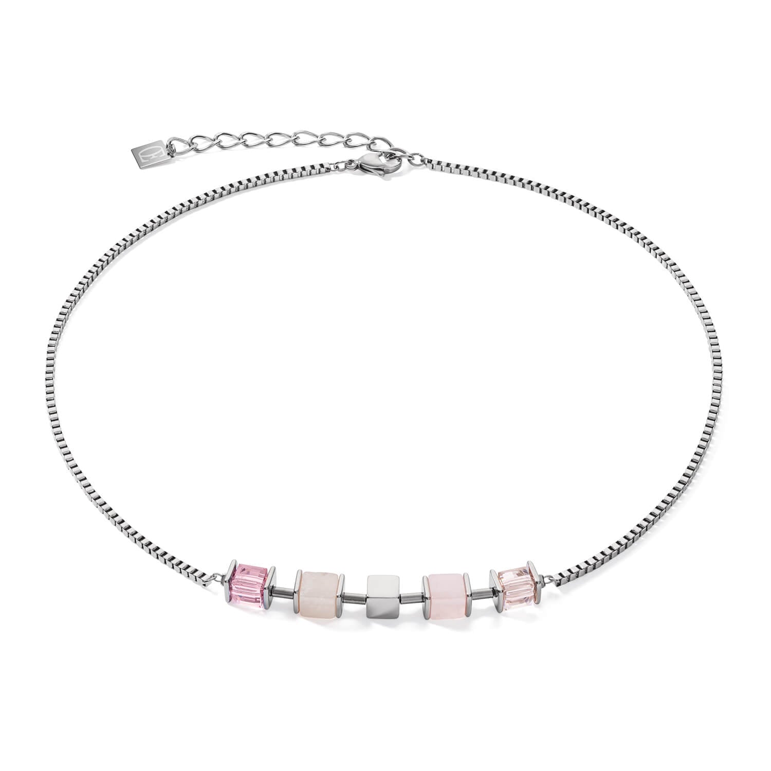 Silver Light Rose Geo Cube & Chain Necklace
