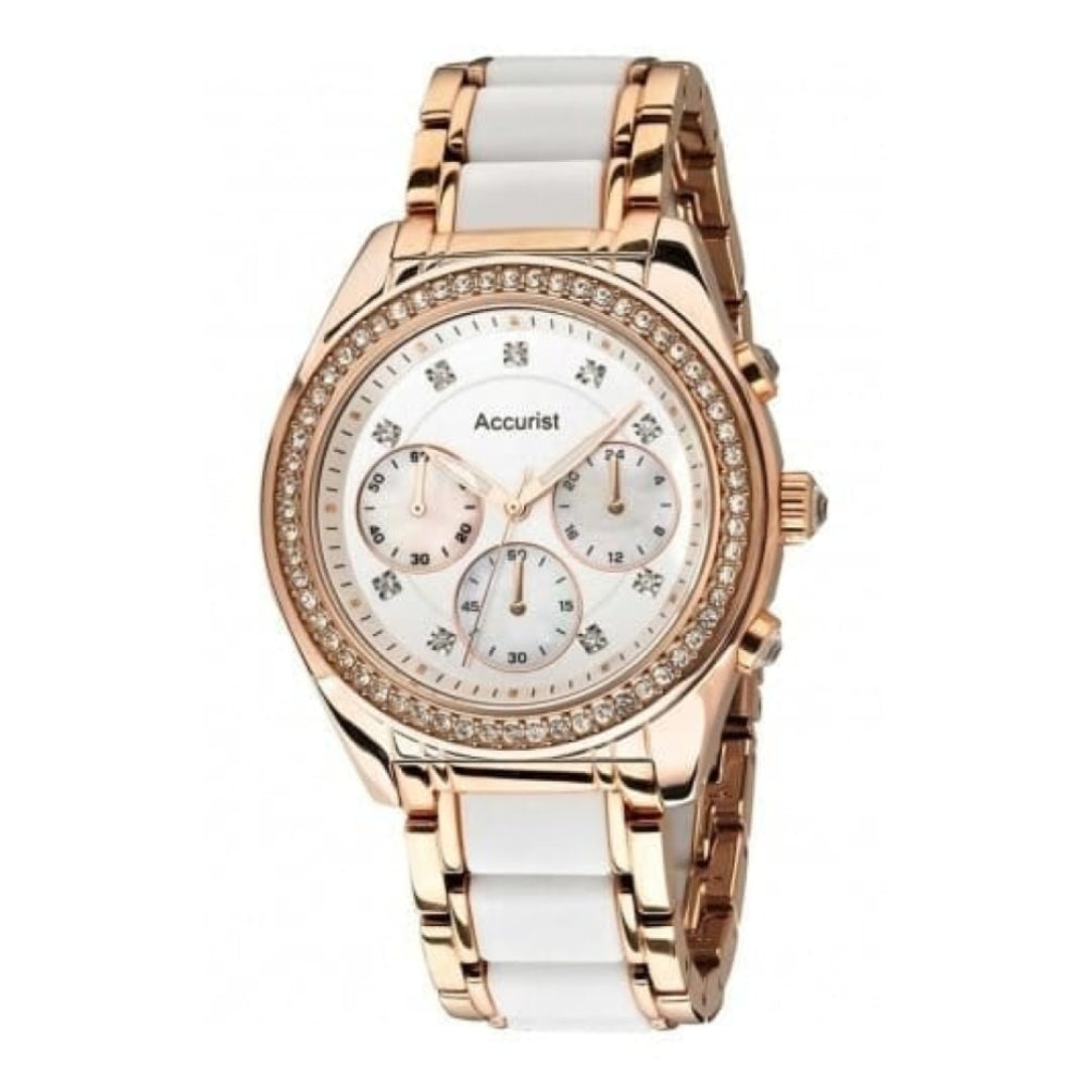 Silicone & Rose Gold Steel Chronograph Watch
