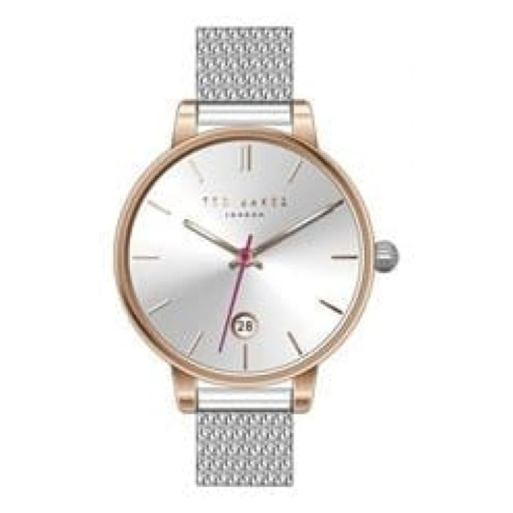 Rose Gold Tone Case With Silver Sunray Dial & Mesh Bracelet Strap Ladies Watch