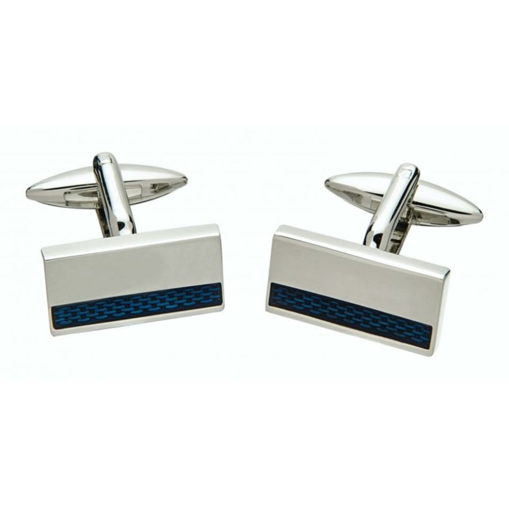 Brass Dashed Lines With Blue Enamel Rectangular Cufflinks