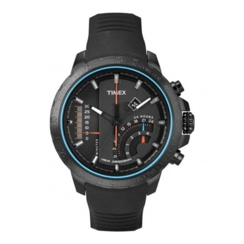 Gents IQ Linear Chronograph Black Rubber Strap Watch