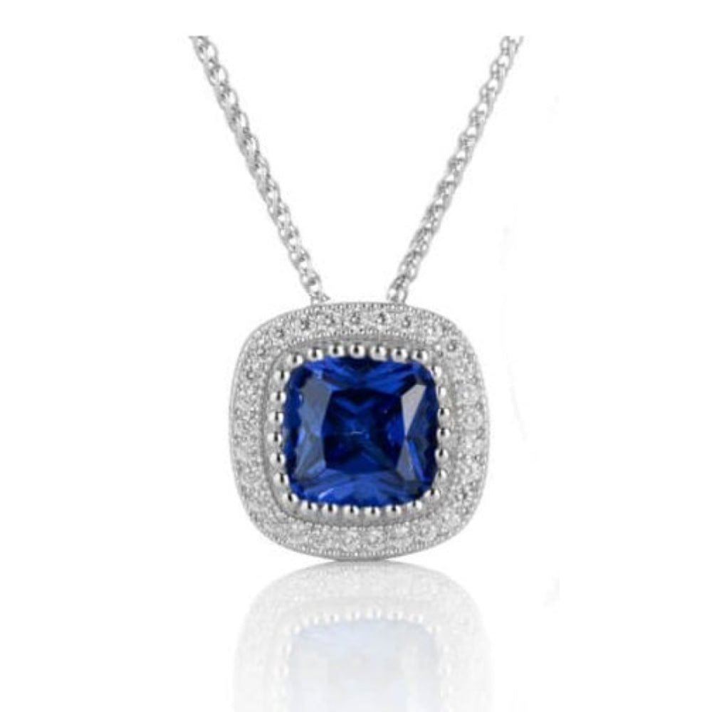 Silver Square Tanzanite CZ Pendant