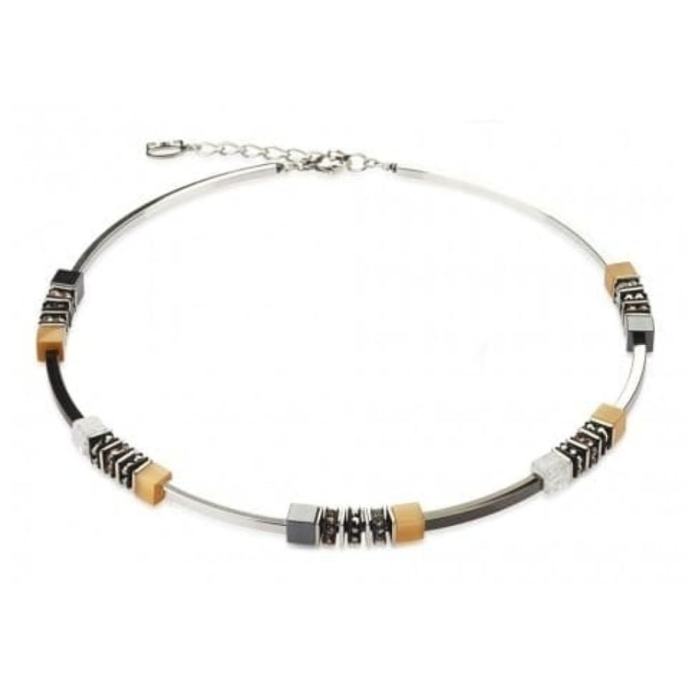 Ladies Tiger Eye Swarovski Elements & Haematite Cube Necklace