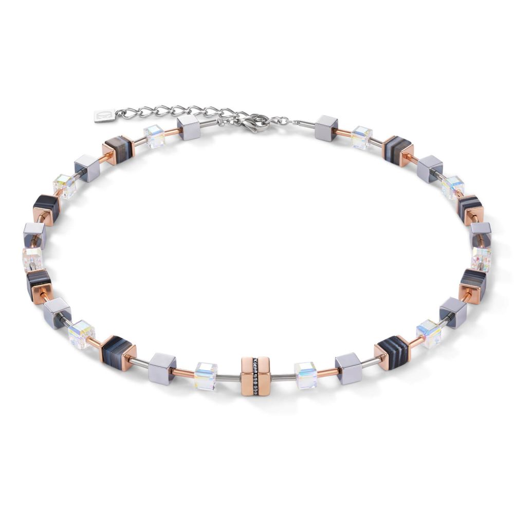 Crystals Pave, Swarovski Crystals, Onyx Black & Rose Gold Geo Cubes Necklace