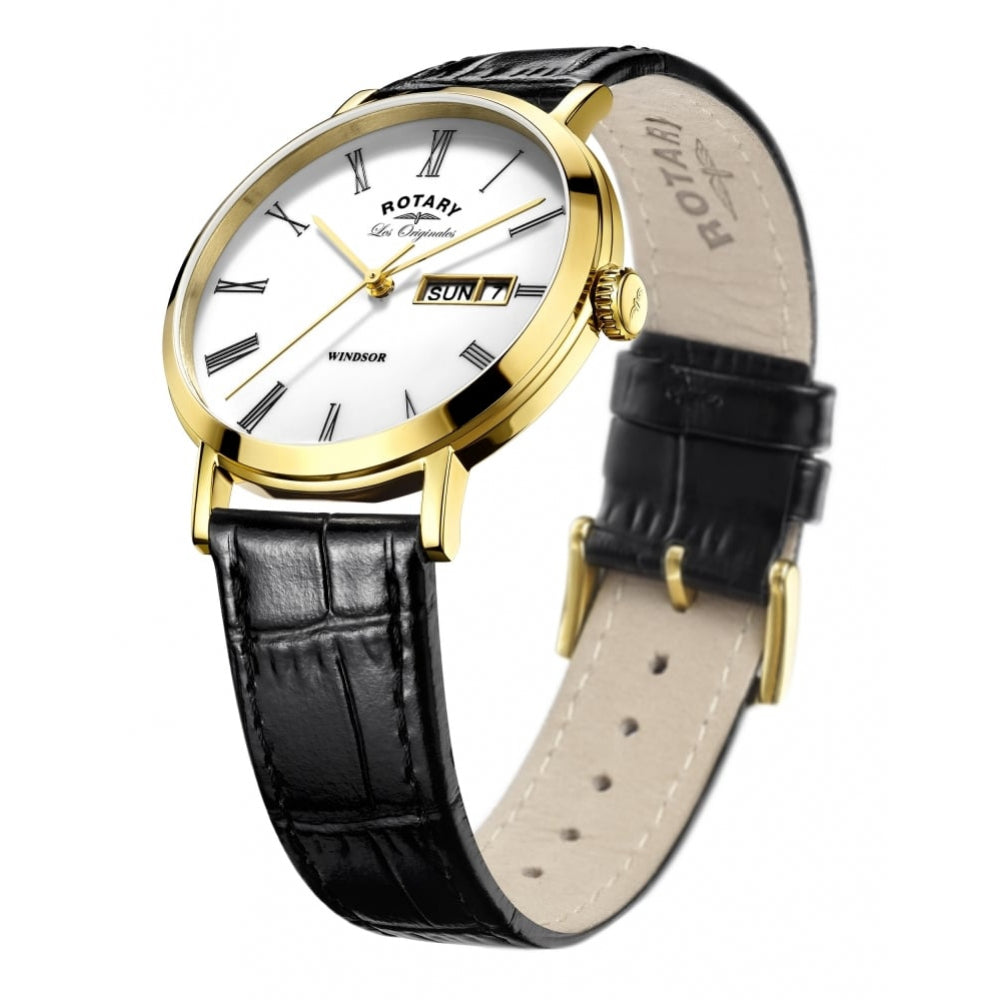 Gold Plated Day Date Dial & Leather Strap Gents Wristwatch