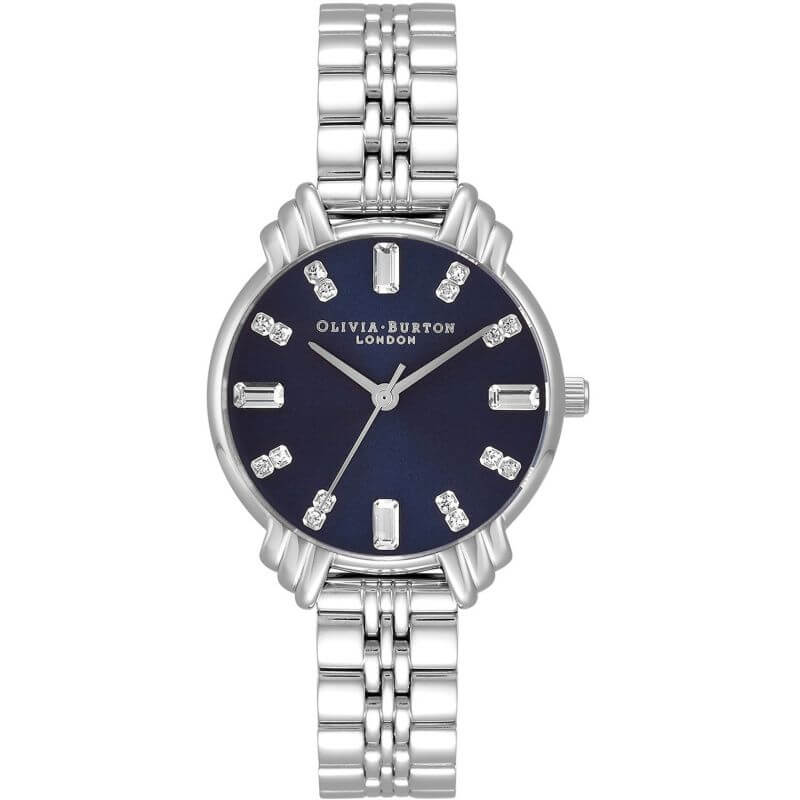 Art Deco Navy & Silver Baguette Bracelet Watch