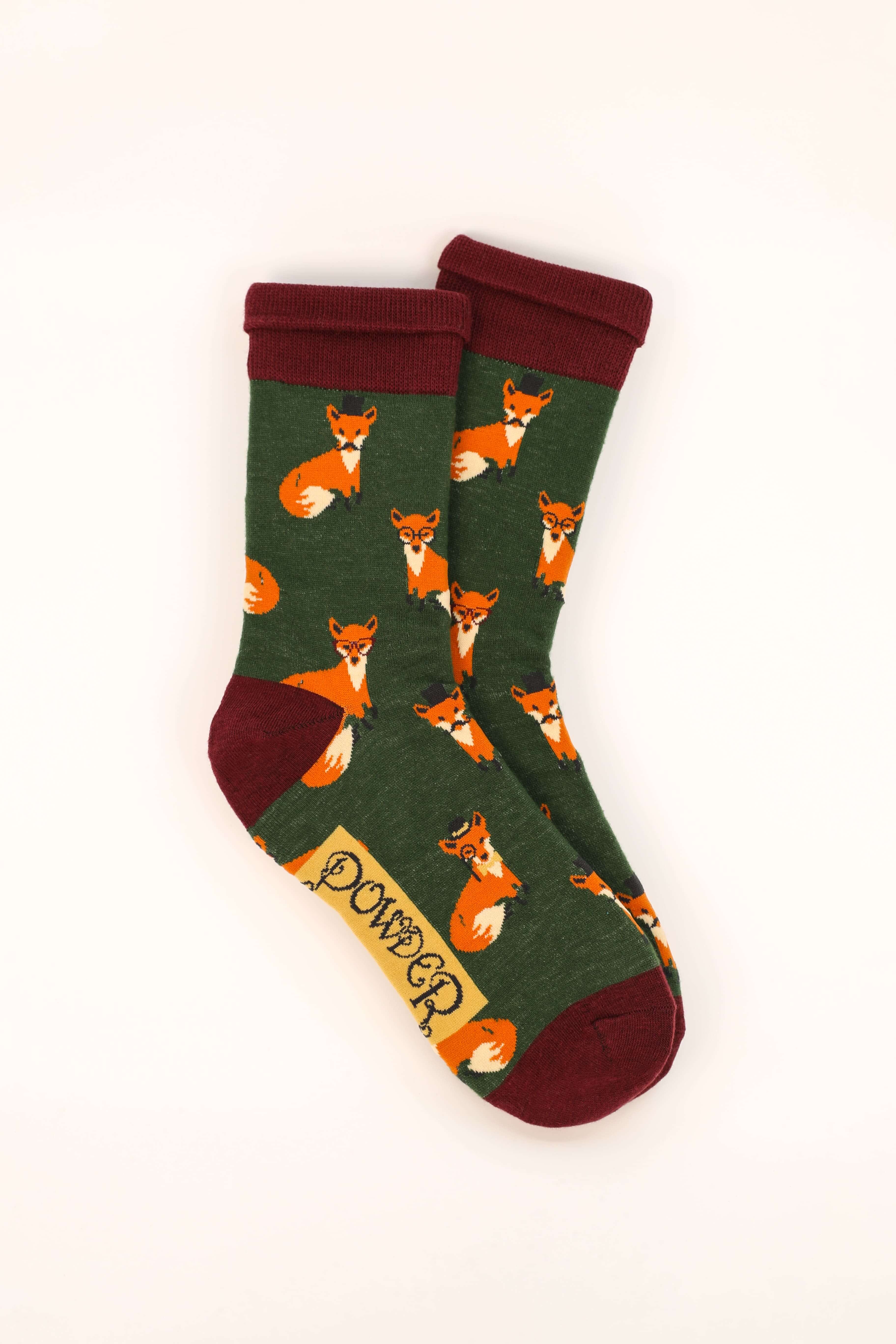 Men's Esteemed Fox Print Socks - Fern