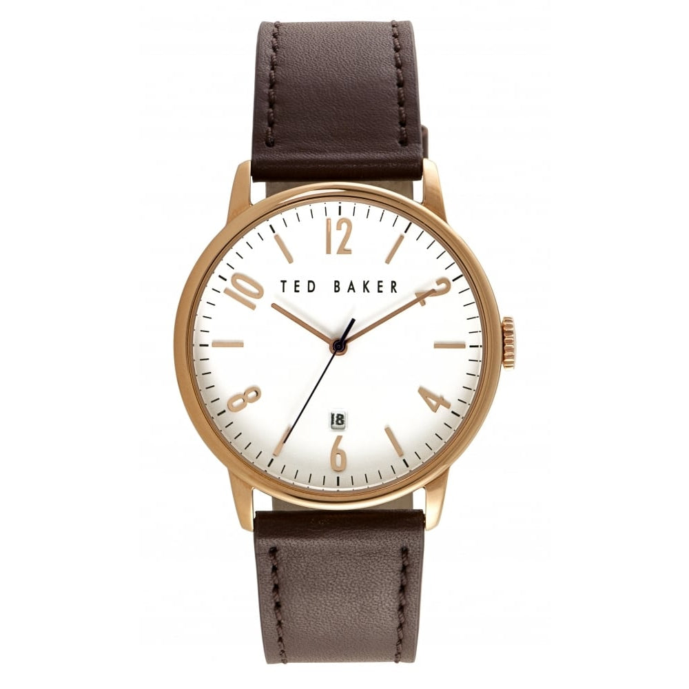 Brown Leather Rose Gold Plated Date Display Watch