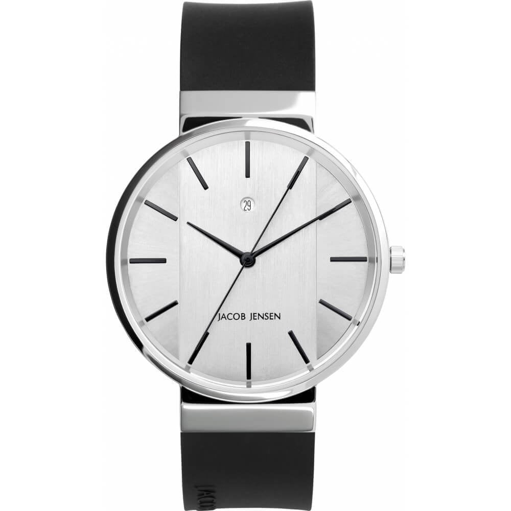Stainless Steel Silver Dial & Black Silicone Strap Gents Watch