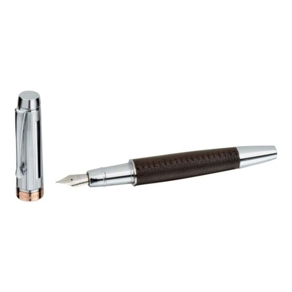 Classic Fountain Pen With Brown Base & Silver & Rose Gold Lid