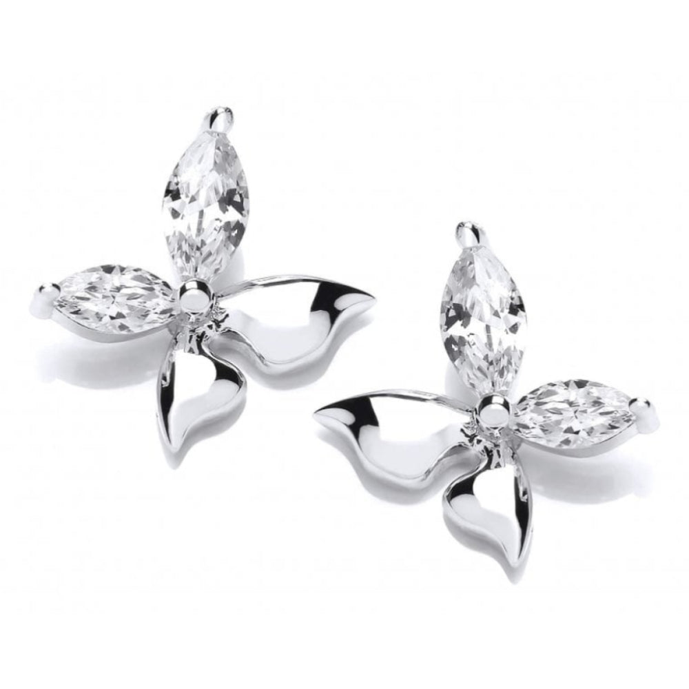 Silver Butterfly Plain & CZ Earrings