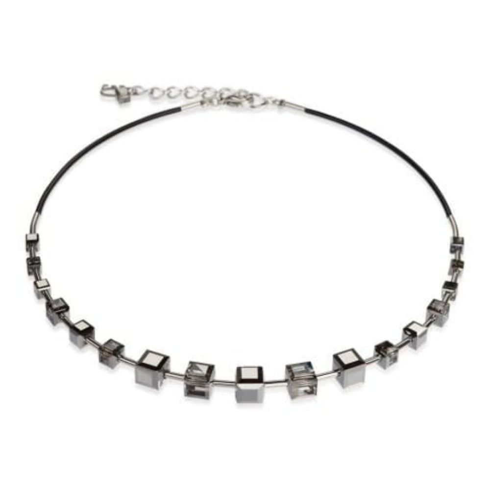 Dark Silver Cubed Necklace With Swarovski