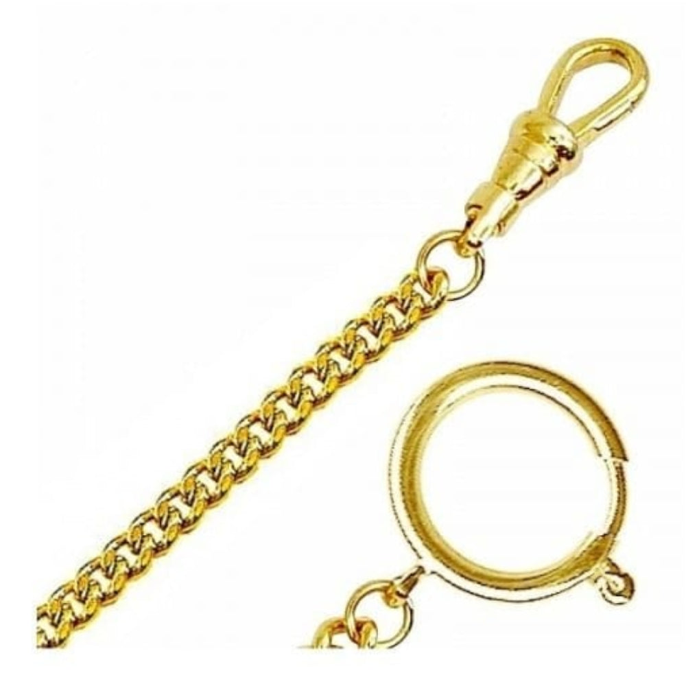 Gold Plated 12 Inch Bolt Ring Pocket Watch Chain