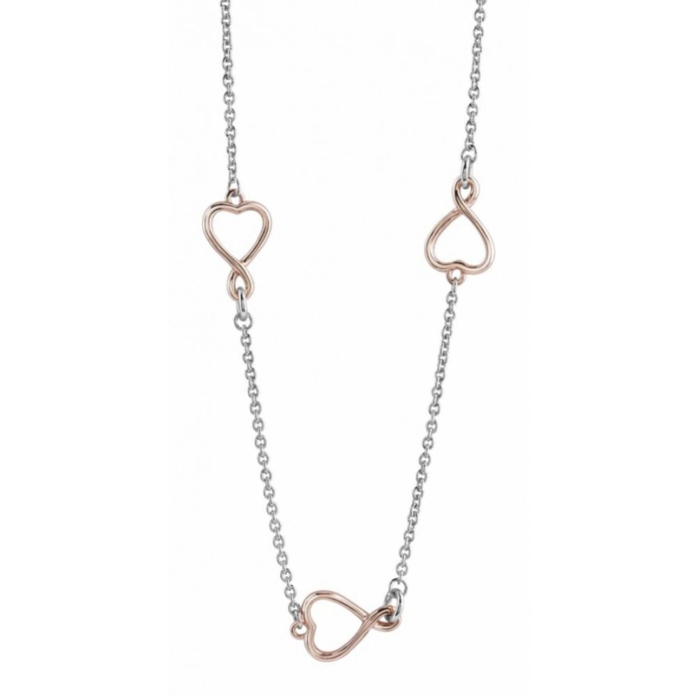 Rose Gold & Rhodium Plated 3 Open Heart Twist Necklace