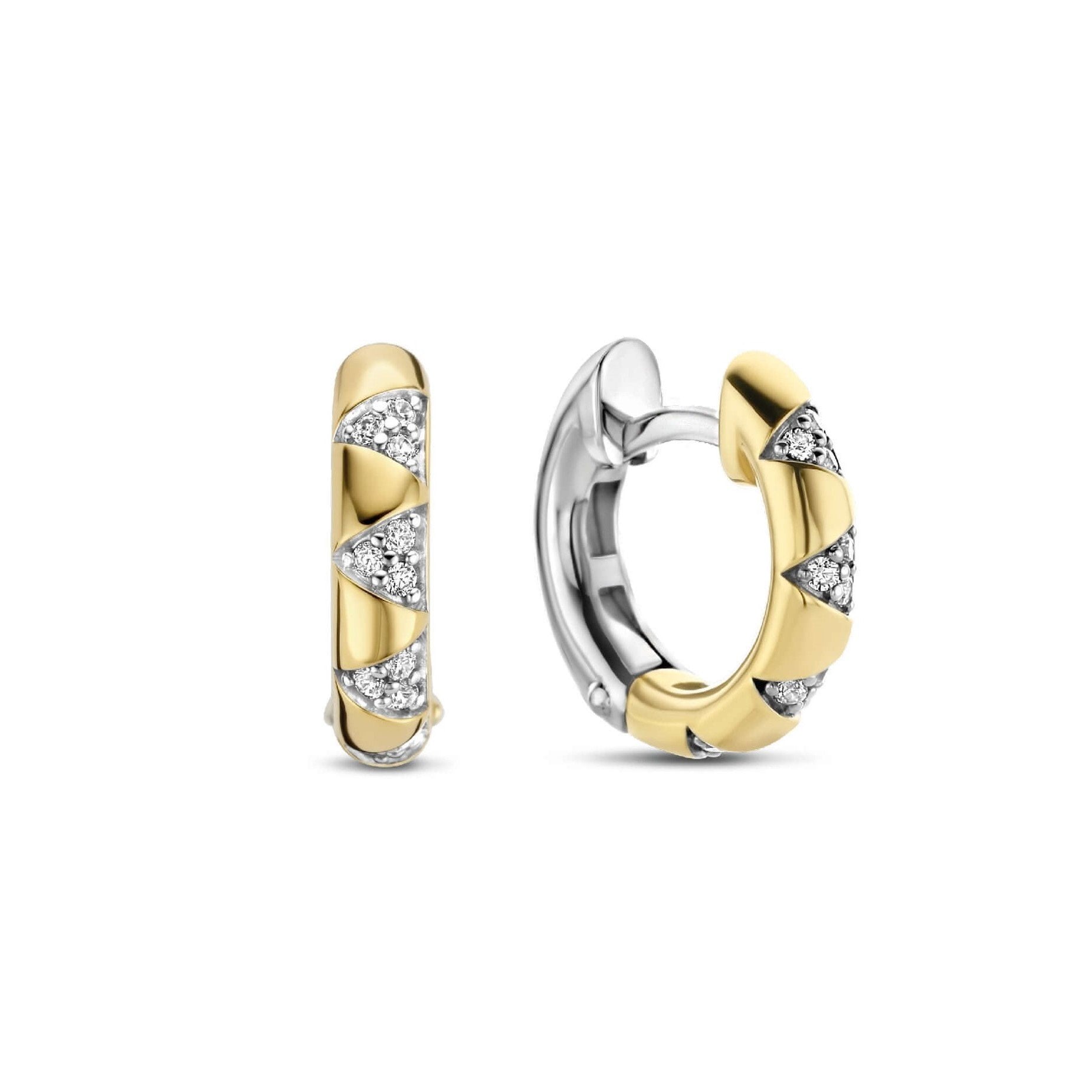 Two Tone Hoop CZ Star Stud Earrings