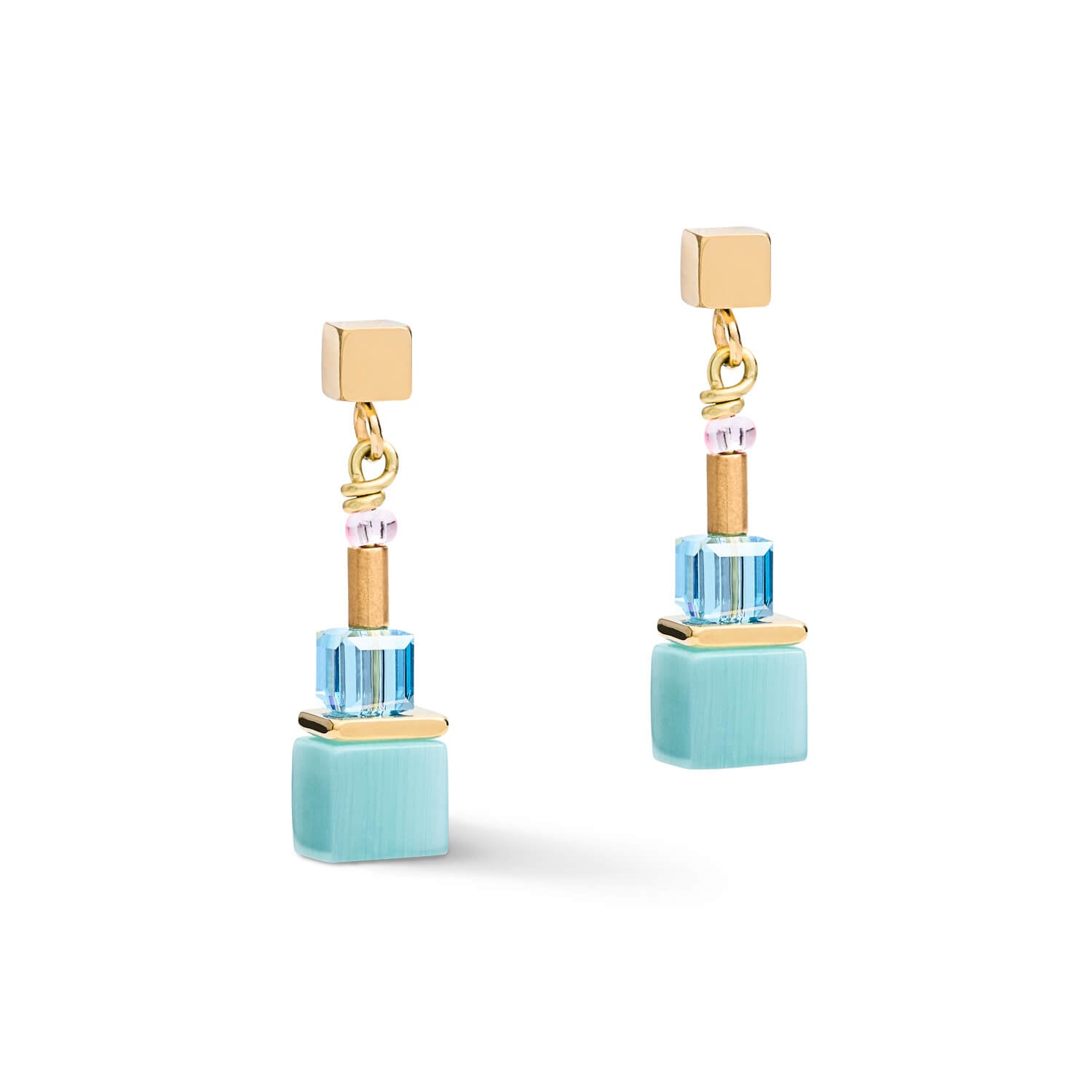 Multicolour Rainbow-Gold Geo Cube Earrings With Stickpin