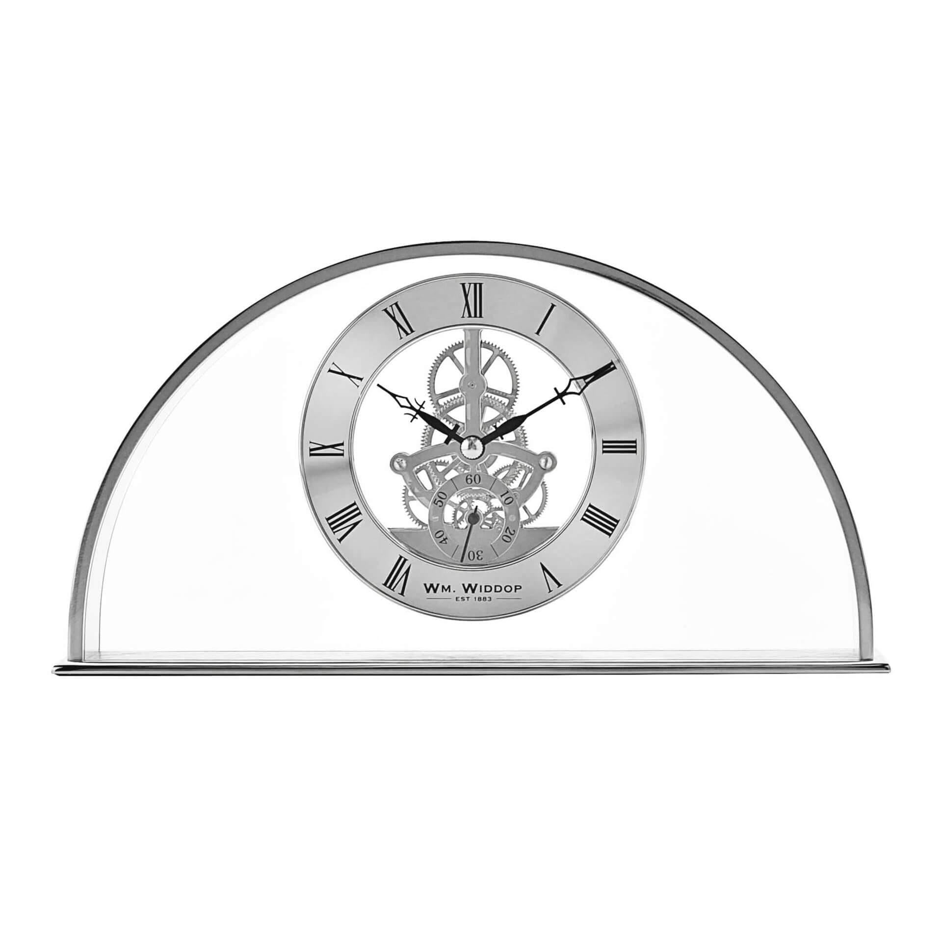 Silver Arch Mantel Clock Skeleton Dial Roman