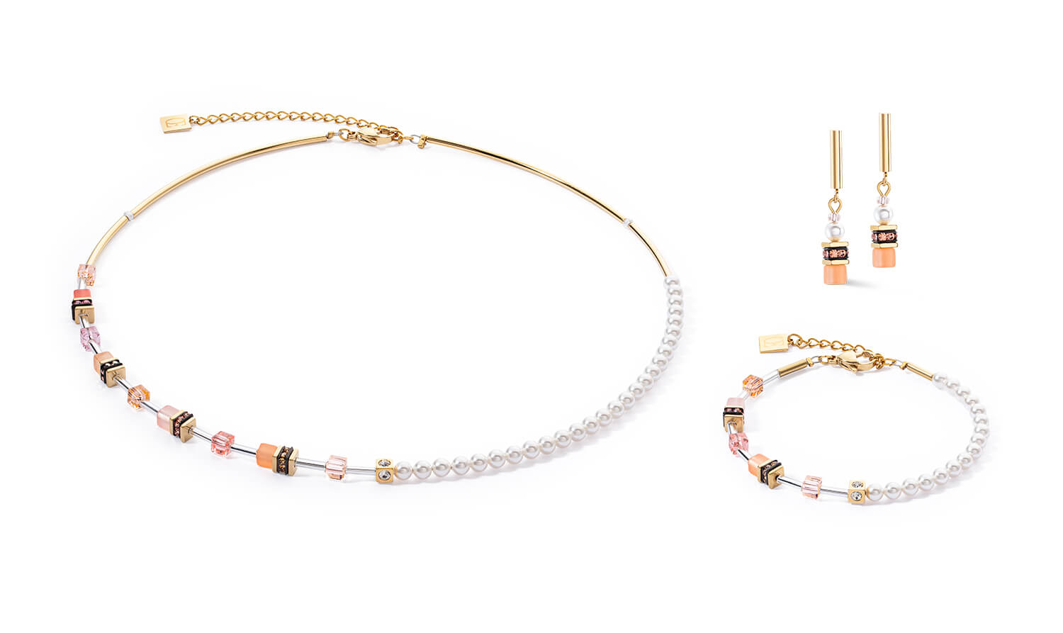 GeoCUBE Mini Fusion Pearls Necklace In Apricot