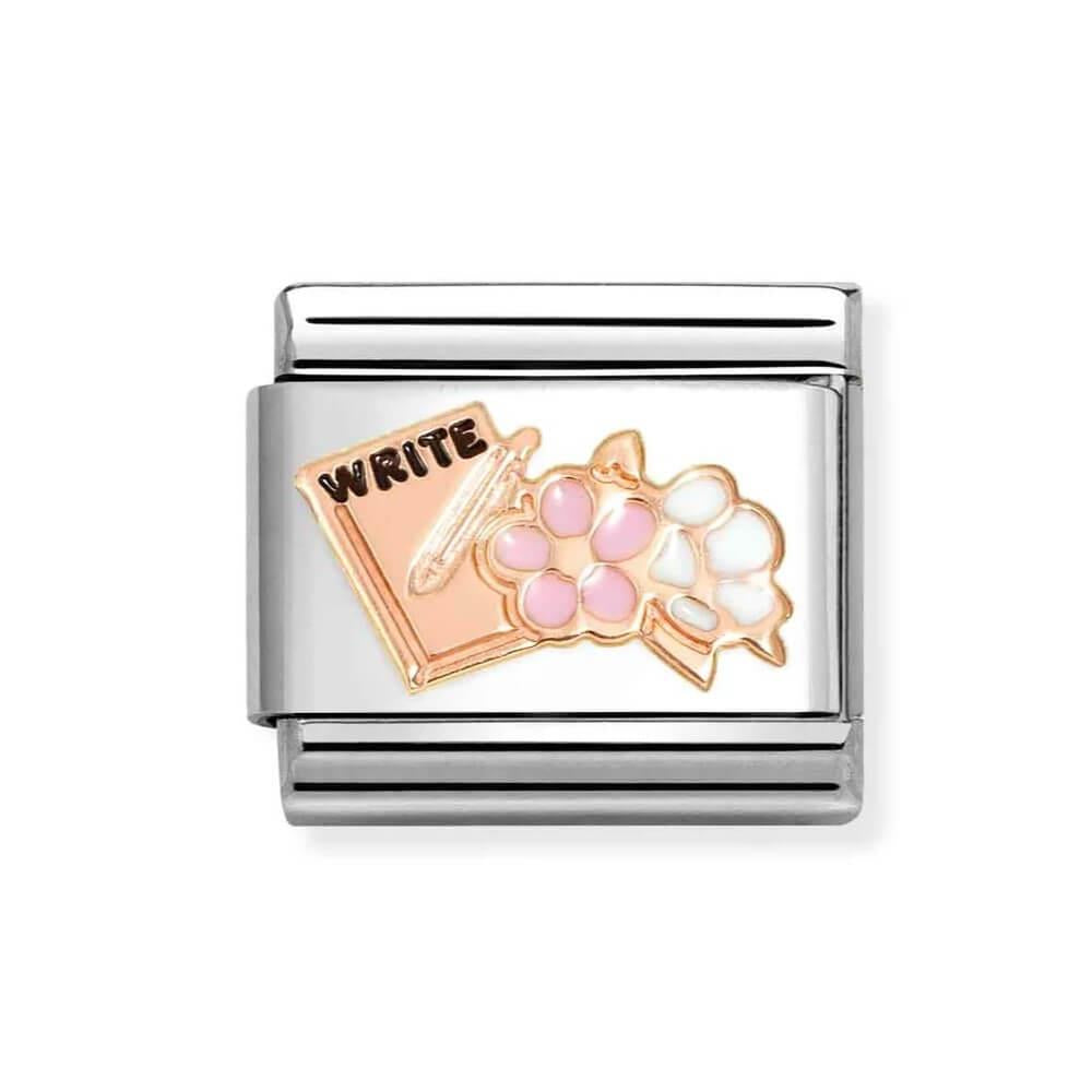 Composable Classic Link Notepad With Flower Symbol In 9k RG & Black Enamel