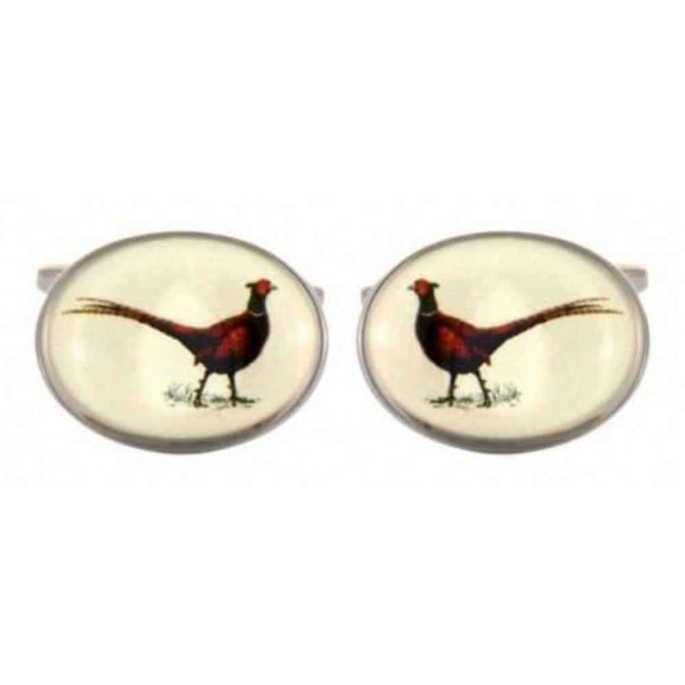 Rhodium Plated Pheasant Cufflinks