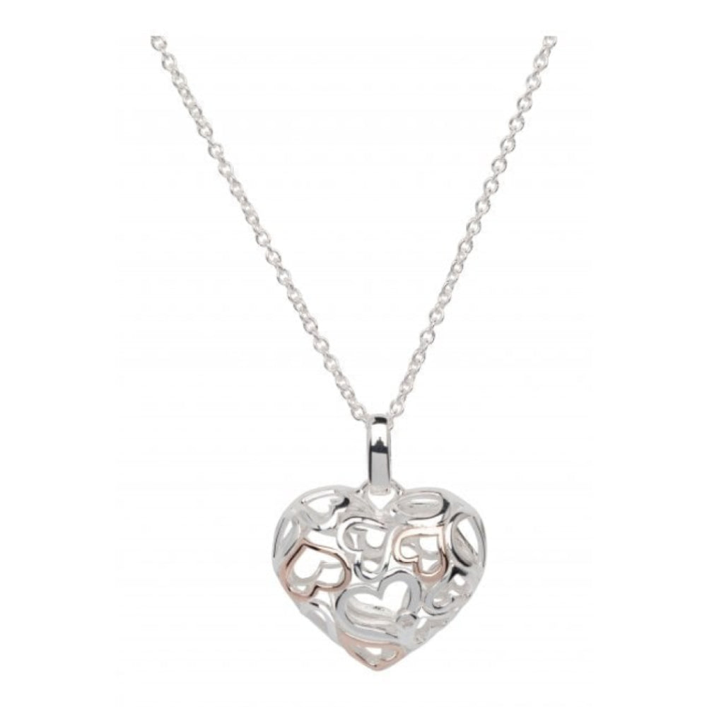 Silver 925 Heart Pendant Rose Gold Plating Heart Pattern and CZ Chain