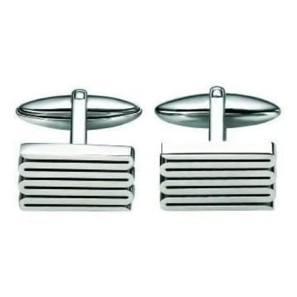 Gents Stainless Steel Ribbed Cufflinks