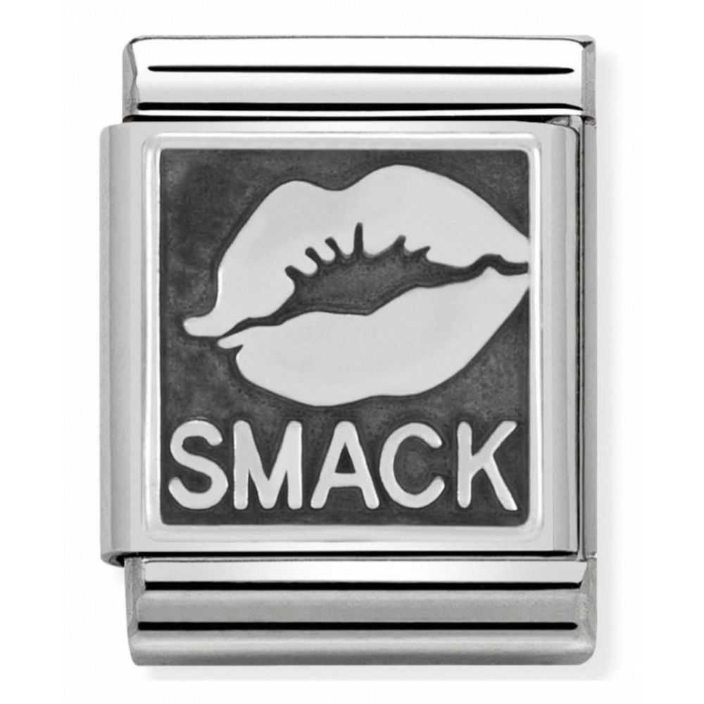 Composable Oxidized Smack Kiss Symbol Stainless Steel And Sterling Silver Big Charm