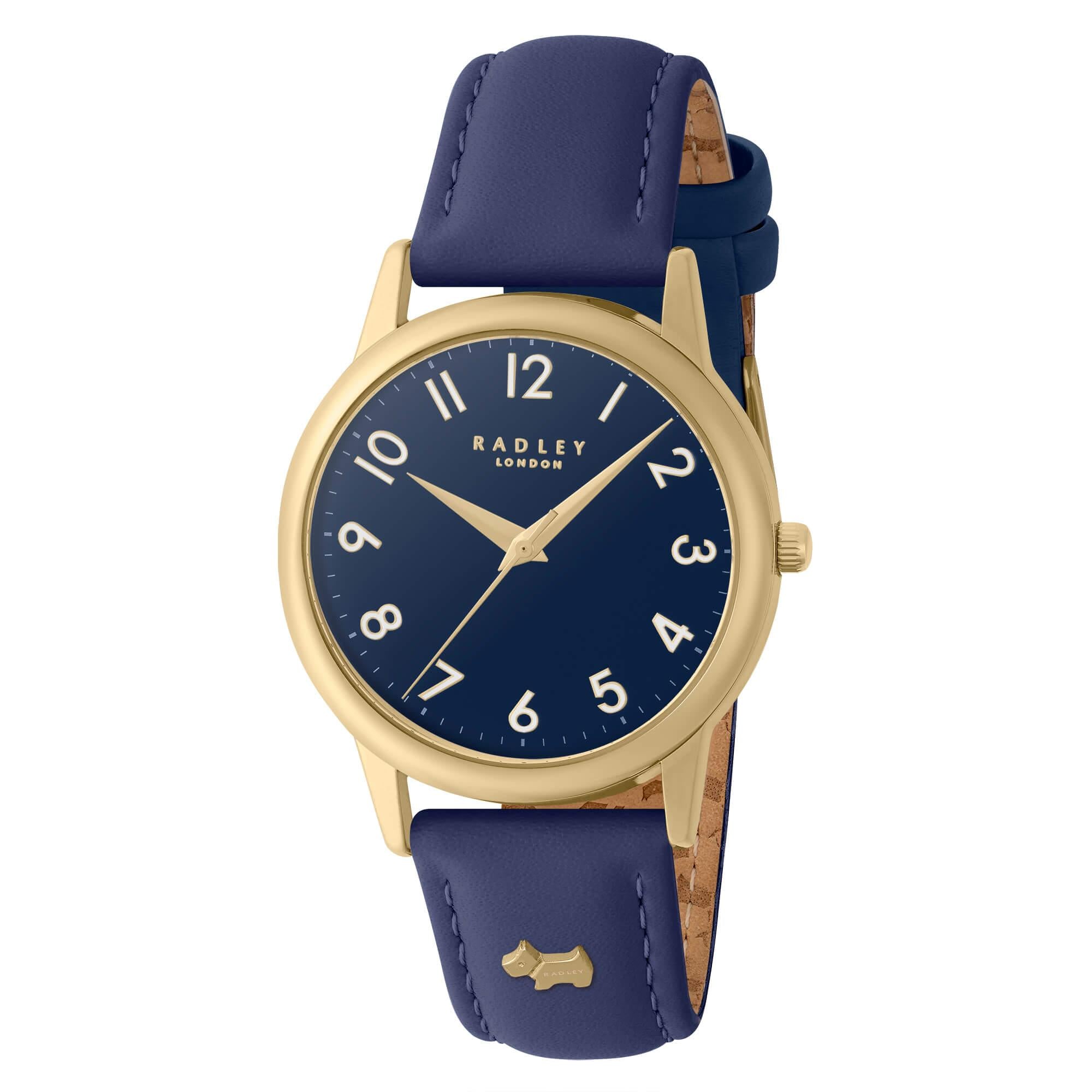 Gold Plated Ink Leather Strap Ladies Watch
