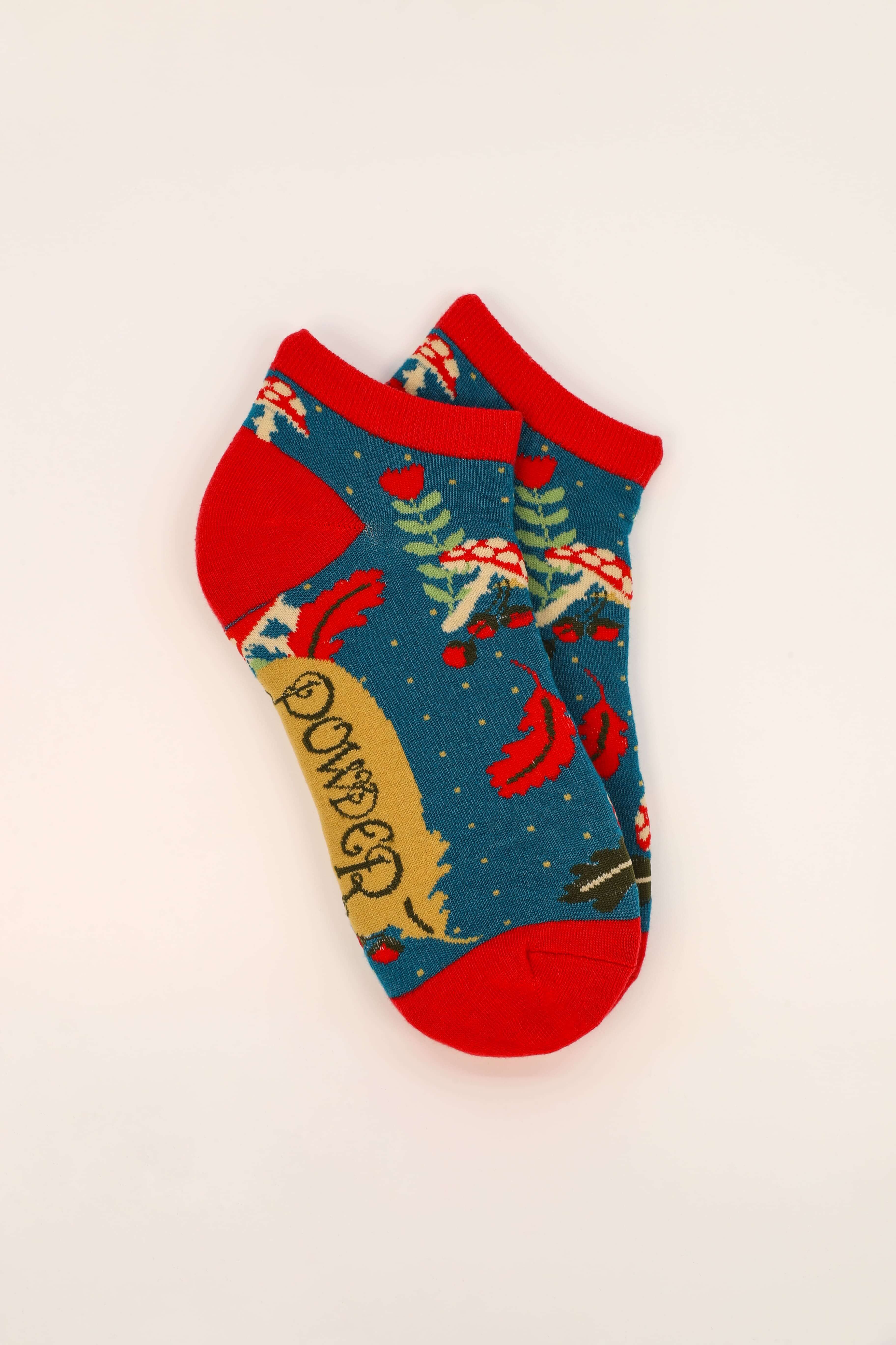Toadstools Teal Ladies Trainer Socks