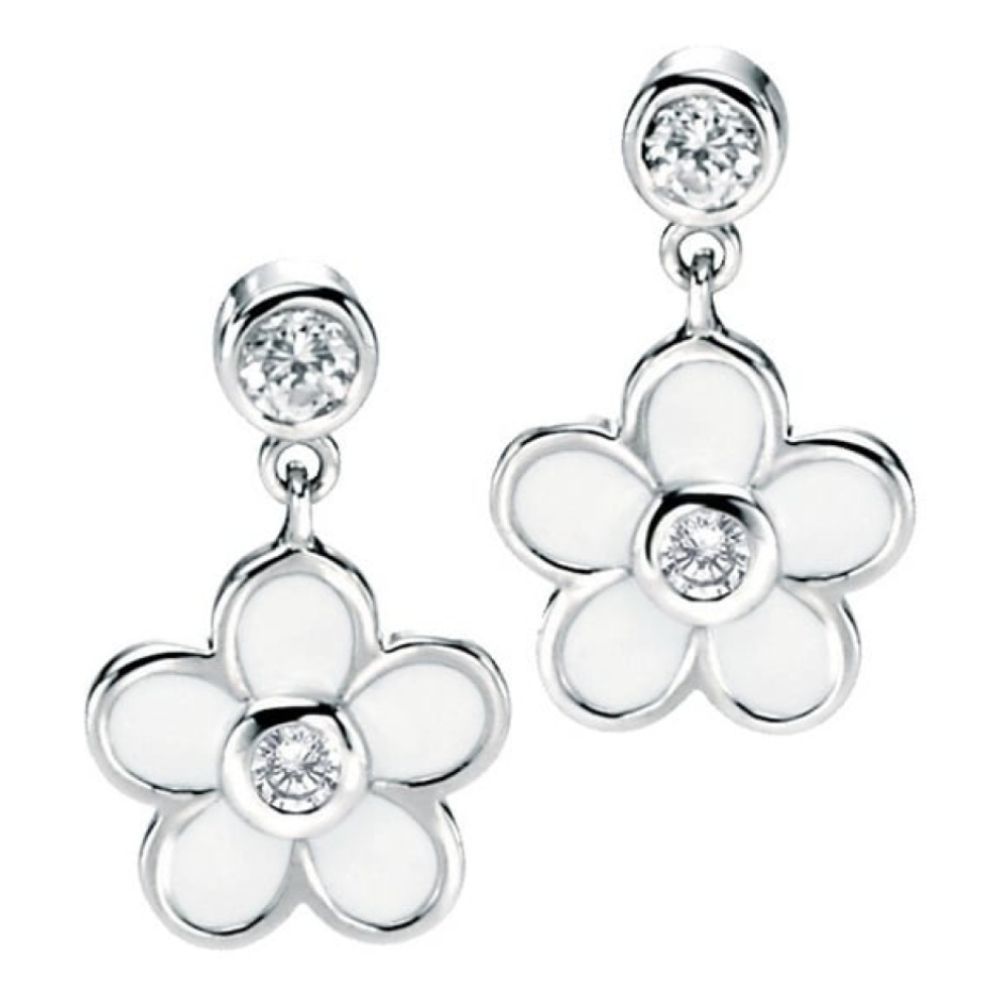 Ladies Sterling Silver Flower Drop Earrings
