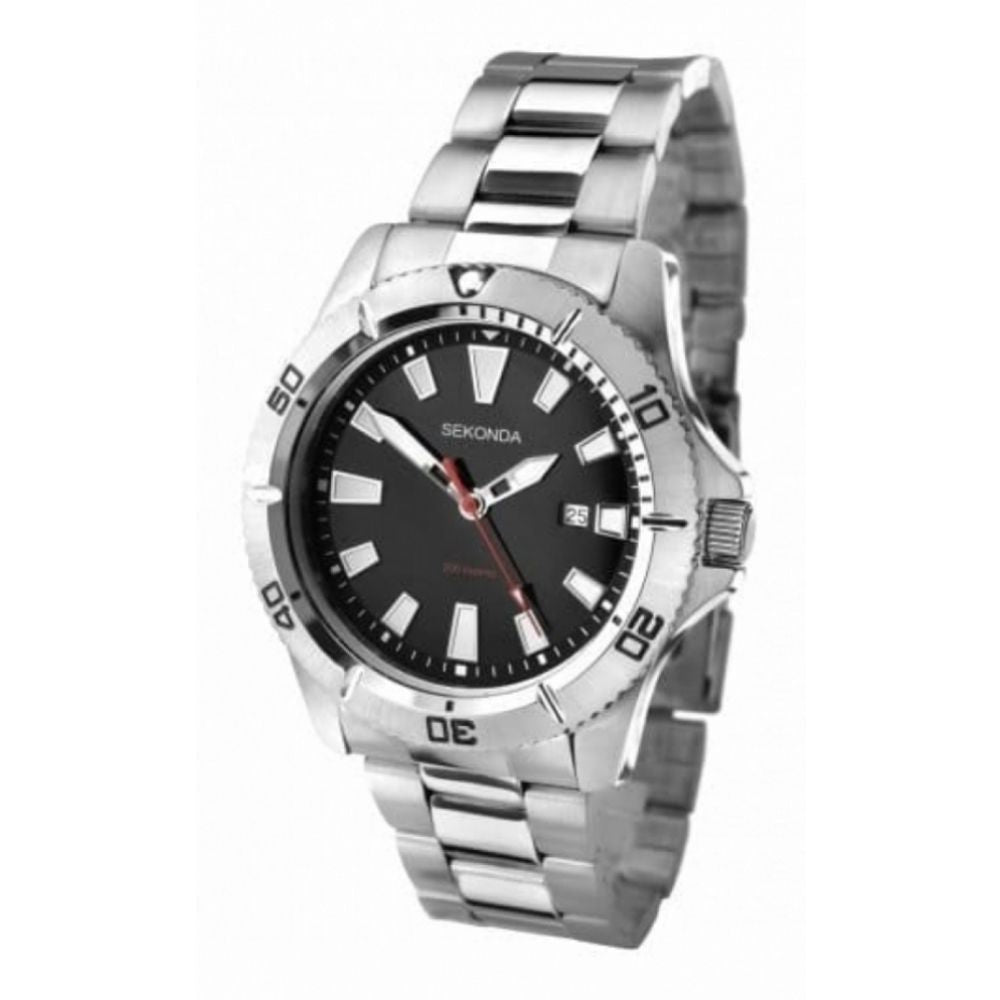 Gents Sekonda Stainless Steel Bracelet Watch Black Dial