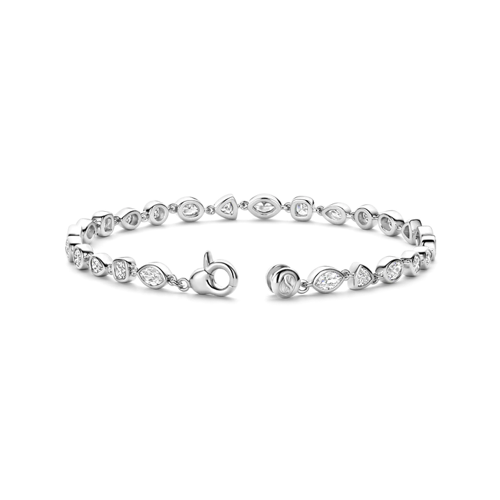 Silver Plated Marquise, Round & Teardrop Shapes CZ Bracelet- M