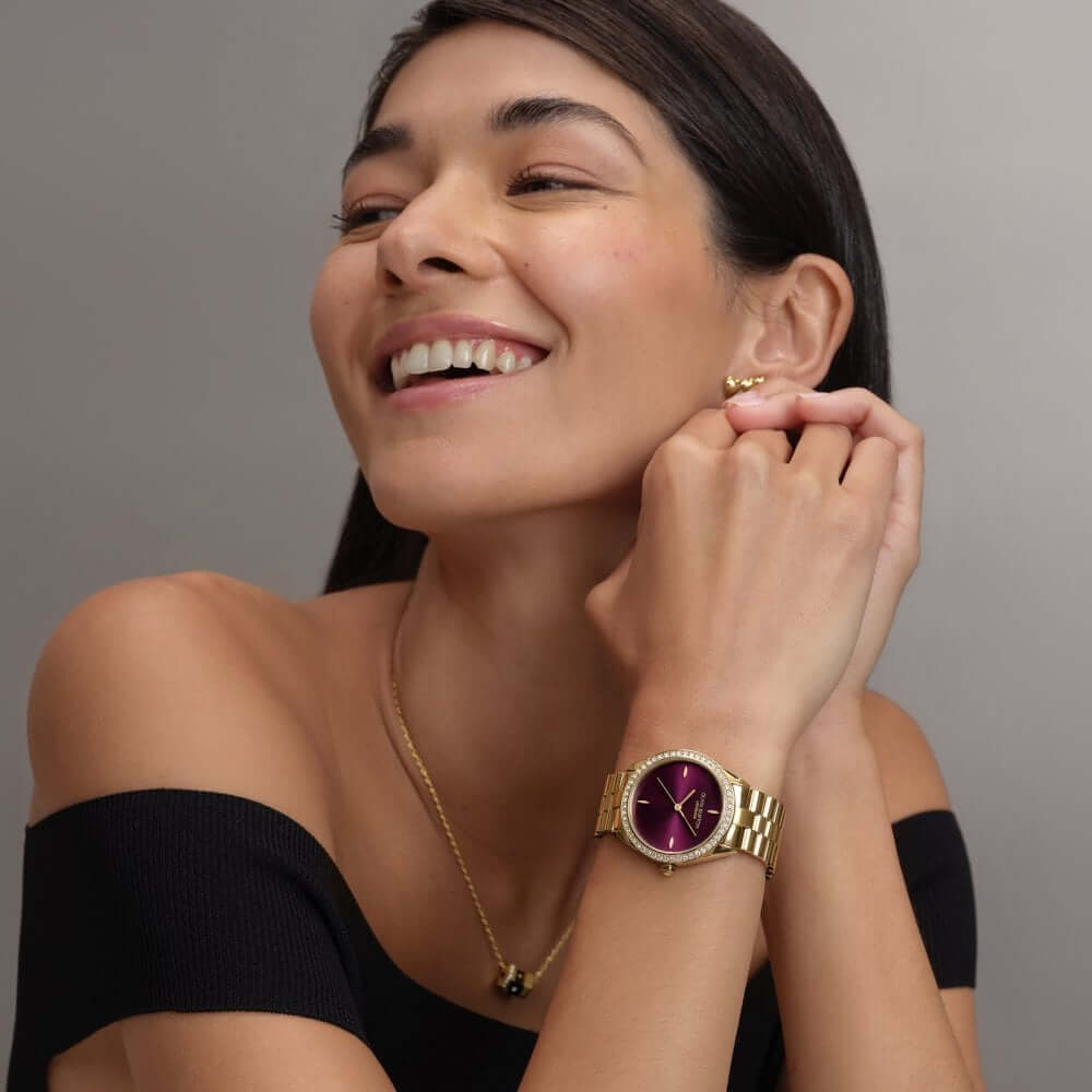 Sports Luxe Cherry Lacquer Dial With Gold-Tone Bracelet Ladies Watch