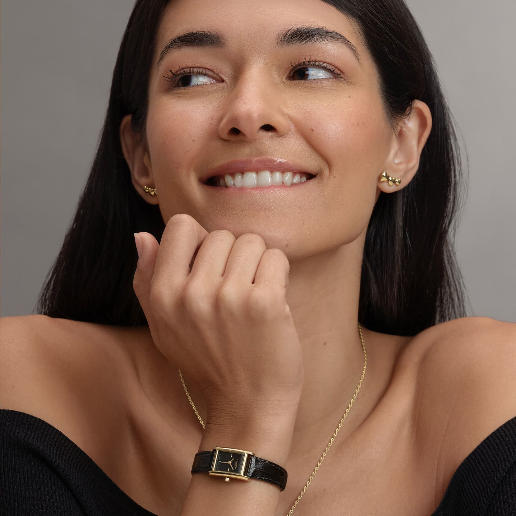 Classic Mini Grove Black Dial With Black Croc Leather Strap Ladies Watch