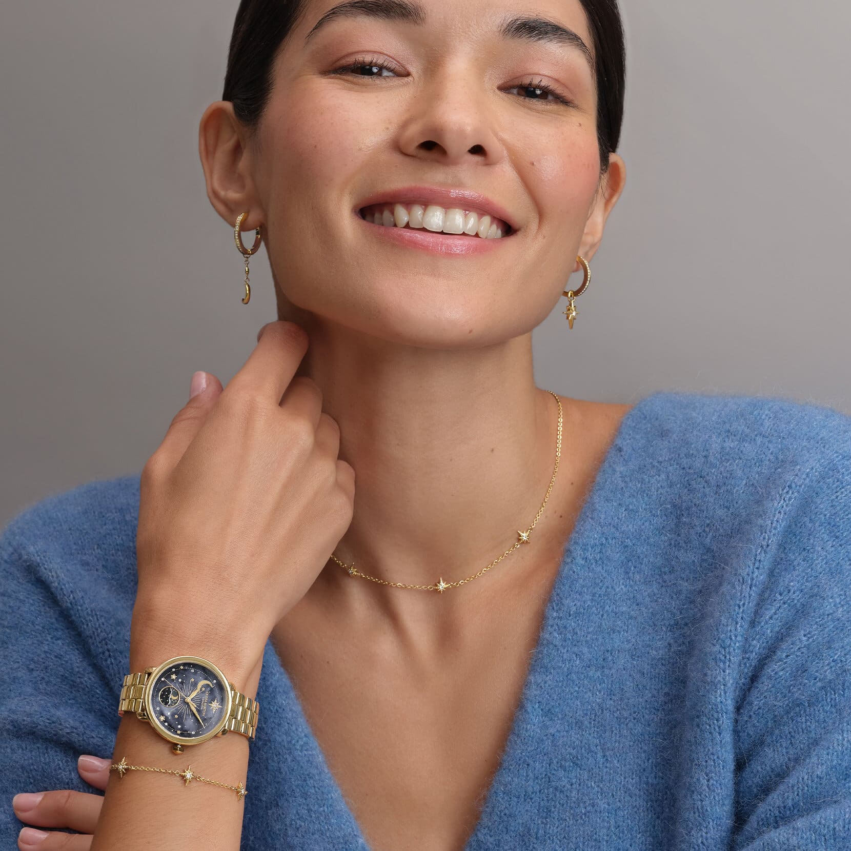 Celestial Moonphase Black Dial With Gold Plated Bracelet Ladies Watch